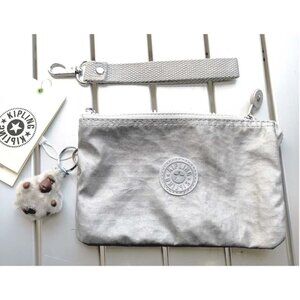 brand new Kipling CREATIVITY LARGE POUCHE metallic silver Multi-use makeup bag